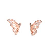 925 Sterling Silver Stud Earring, Butterfly, plated, for woman & with rhinestone & hollow, more colors for choice, 4.08x8.74mm, Sold By Pair
