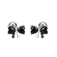 925 Sterling Silver Stud Earring Bowknot for woman & with rhinestone silver color Sold By Pair