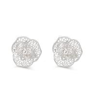 925 Sterling Silver Stud Earring, Flower, fashion jewelry & for woman & hollow, silver color, 12.70x12.70mm, Sold By Pair