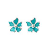 925 Sterling Silver Stud Earring Flower fashion jewelry & for woman & enamel silver color Sold By Pair