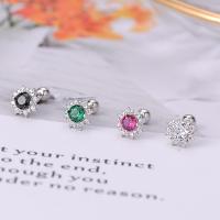 925 Sterling Silver Stud Earring Flower fashion jewelry & for woman & with rhinestone Sold By Pair