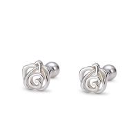 925 Sterling Silver Stud Earring, Rose, fashion jewelry & for woman & hollow, silver color, 6x6mm, Sold By Pair