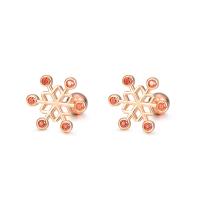 925 Sterling Silver Stud Earring Snowflake plated for woman & with rhinestone & hollow Sold By Pair
