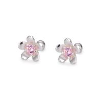925 Sterling Silver Stud Earring, Flower, fashion jewelry & for woman & with rhinestone, silver color, 9.30x9.30mm, Sold By Pair