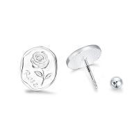 925 Sterling Silver Stud Earring, fashion jewelry & with flower pattern & for woman, silver color, 7.80x9mm, Sold By Pair