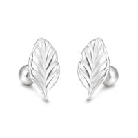 925 Sterling Silver Stud Earring, Leaf, fashion jewelry & for woman, silver color, 4.80x9.20mm, Sold By Pair