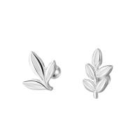 925 Sterling Silver Asymmetric Stud Earrings Leaf fashion jewelry & for woman silver color  Sold By Pair