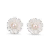 925 Sterling Silver Stud Earring with Plastic Pearl Flower fashion jewelry & for woman silver color 11.50mm Sold By Pair
