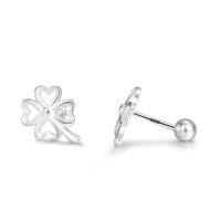 925 Sterling Silver Stud Earring Four Leaf Clover fashion jewelry & for woman & hollow silver color Sold By Pair
