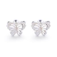 925 Sterling Silver Stud Earring, Butterfly, fashion jewelry & for woman, silver color, 8.80x6.80mm, Sold By Pair