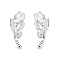 925 Sterling Silver Stud Earring, Tulip, fashion jewelry & for woman, silver color, 6.30x15mm, Sold By Pair