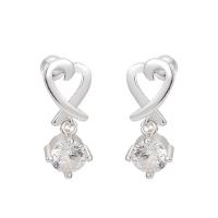 925 Sterling Silver Drop Earring Heart fashion jewelry & for woman & with rhinestone silver color Sold By Pair