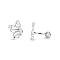 925 Sterling Silver Stud Earring Butterfly for woman & with rhinestone & hollow silver color Sold By Pair