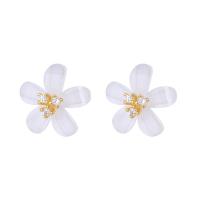 925 Sterling Silver Stud Earring with Resin Flower plated fashion jewelry & micro pave cubic zirconia & for woman Sold By Pair