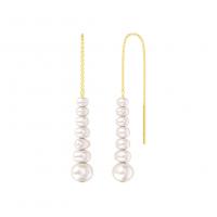 Bracelet en perles de culture d'eau douce, perle d'eau douce cultivée, avec laiton, Placage de couleur d'or, bijoux de mode & pour femme, blanc, 90x25mm,5-6mm, Vendu par paire