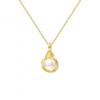 Ожерелья из латуни, Латунь, с Пресноводные жемчуги, плакирован золотом, ювелирные изделия моды & Женский, не содержит никель, свинец, 6-6.5mm,16mm, длина:Приблизительно 45 см, продается PC