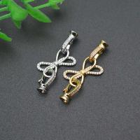 Brass Hook and Eye Clasp Bowknot plated DIY & micro pave cubic zirconia nickel lead & cadmium free Sold By PC