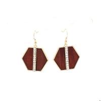 Tibetan Style Drop Earrings, with Wood, fashion jewelry & for woman & with rhinestone, nickel, lead & cadmium free, 30x45mm, Sold By Pair