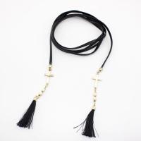 Tibetan Style Jewelry Necklace, with leather cord, fashion jewelry & for woman, black, nickel, lead & cadmium free, Length:Approx 55.11 Inch, Sold By PC