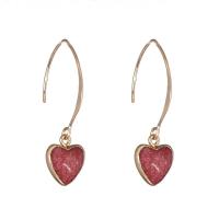 Boucles d'oreilles en alliage de zinc, avec Jaspe rouge, coeur, bijoux de mode & pour femme, protéger l'environnement, sans nickel, plomb et cadmium, 14x46mm, Vendu par paire