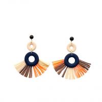 Zinc Alloy Stud Earring with Rafidah Grass & Wood fashion jewelry & for woman nickel lead & cadmium free 85mm Sold By Pair