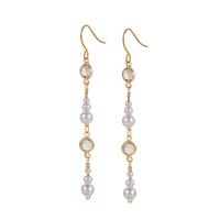 Brass Drop Earring, with Plastic Pearl, KC gold color plated, fashion jewelry & micro pave cubic zirconia & for woman, golden, nickel, lead & cadmium free, 75mm, Sold By Pair
