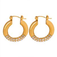 Titanium Steel  Earring 18K gold plated fashion jewelry & for woman & with rhinestone Sold By Pair