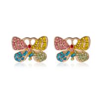 Tibetan Style Stud Earring, Butterfly, plated, fashion jewelry & for woman & with rhinestone, nickel, lead & cadmium free, 20x13mm, Sold By Pair