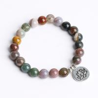 Indian Agate Bracelets with Zinc Alloy Round polished fashion jewelry & for woman mixed colors 8mm Length Approx 18 cm Sold By PC