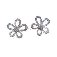 Brass Stud Earring Flower silver color plated fashion jewelry & micro pave cubic zirconia & for woman nickel lead & cadmium free Sold By Pair