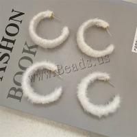 Zinc Alloy Stud Earring with Rabbit Fur & Marten Hair gold color plated fashion jewelry & for woman white 42mm Sold By Pair