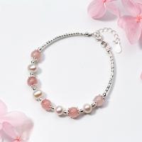 Bracelets en argent sterling, Argent sterling 925, avec perle d'eau douce cultivée & quartz rose, bijoux de mode & pour femme, protéger l'environnement, sans nickel, plomb et cadmium, 0.7cm,0.65cm, Vendu par PC