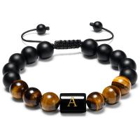 Natural Tiger Eye Bracelets with Abrazine Stone handmade fashion jewelry & letters are from A to Z & Unisex & adjustable 10mm Length Approx 22 cm Sold By PC