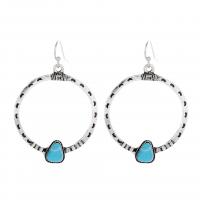 Zinc Alloy Drop Earrings with turquoise antique silver color plated vintage & for woman nickel lead & cadmium free 8mm 50mm Inner Approx 30mm Sold By Pair