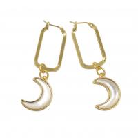 Brass Drop Earring with Shell Moon gold color plated fashion jewelry & for woman nickel lead & cadmium free Sold By Pair