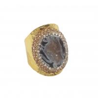 Krychlový Circonia Micro vydláždit mosazný prsten, Mosaz, s Achát, barva pozlacený, módní šperky & unisex & micro vydláždit kubické zirkony, nikl, olovo a kadmium zdarma, 15-18x18-22mm, Velikost:8, Prodáno By PC