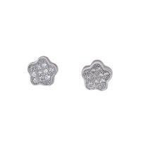 925 Sterling Silver Stud Earrings, Plum Blossom, plated, micro pave rhinestone & for woman, silver color, 7x7mm, Sold By Pair