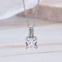 925 Sterling Silver Necklaces with 5cm extender chain plated micro pave rhinestone & for woman silver color Sold By PC