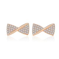 925 Sterling Silver Stud Earrings, Bowknot, plated, micro pave rhinestone & for woman, more colors for choice, Sold By Pair