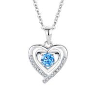 925 Sterling Silver Necklaces, with 5CM extender chain, Heart, plated, micro pave rhinestone & for woman, more colors for choice, Length:Approx 40 cm, Sold By PC