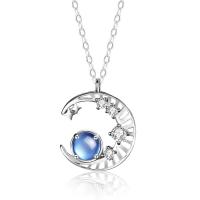 925 Sterling Silver Necklaces, with Moonstone, with 5CM extender chain, Moon, plated, micro pave rhinestone & for woman, more colors for choice, Length:Approx 40 cm, Sold By PC