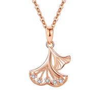 925 Sterling Silver Necklaces, with 5CM extender chain, Ginkgo Leaf, plated, micro pave rhinestone & for woman, more colors for choice, Length:Approx 40 cm, Sold By PC
