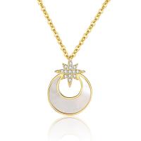 925 Sterling Silver Necklaces with White Shell with 5CM extender chain plated micro pave rhinestone & for woman Length Approx 40 cm Sold By PC