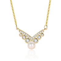 925 Sterling Silver Necklaces, with Plastic Pearl, with 5CM extender chain, plated, micro pave rhinestone & for woman, more colors for choice, Length:Approx 40 cm, Sold By PC