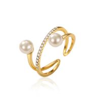 925 Sterling Silver Finger Rings, with Plastic Pearl, plated, micro pave rhinestone & for woman, more colors for choice, Sold By PC