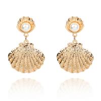 Brass Drop Earring with Plastic Pearl Shell plated fashion jewelry & for woman Sold By Pair