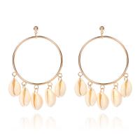 Shell Drop Earring with Zinc Alloy Donut gold color plated fashion jewelry & for woman & hollow Sold By Pair
