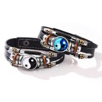 Glass Bracelet, with PU Leather & Tibetan Style, vintage & different styles for choice & for man, Length:Approx 8.5 Inch, Sold By PC