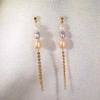 Freshwater Pearl Earrings with Brass real gold plated fashion jewelry & for woman golden 60mm Sold By Pair