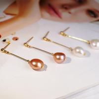 Freshwater Pearl Earrings with Brass real gold plated fashion jewelry & for woman 40mm Sold By Pair